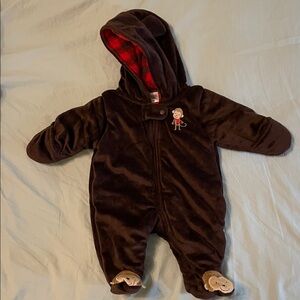 Carter's Brown Hooded Footie with Red Lining